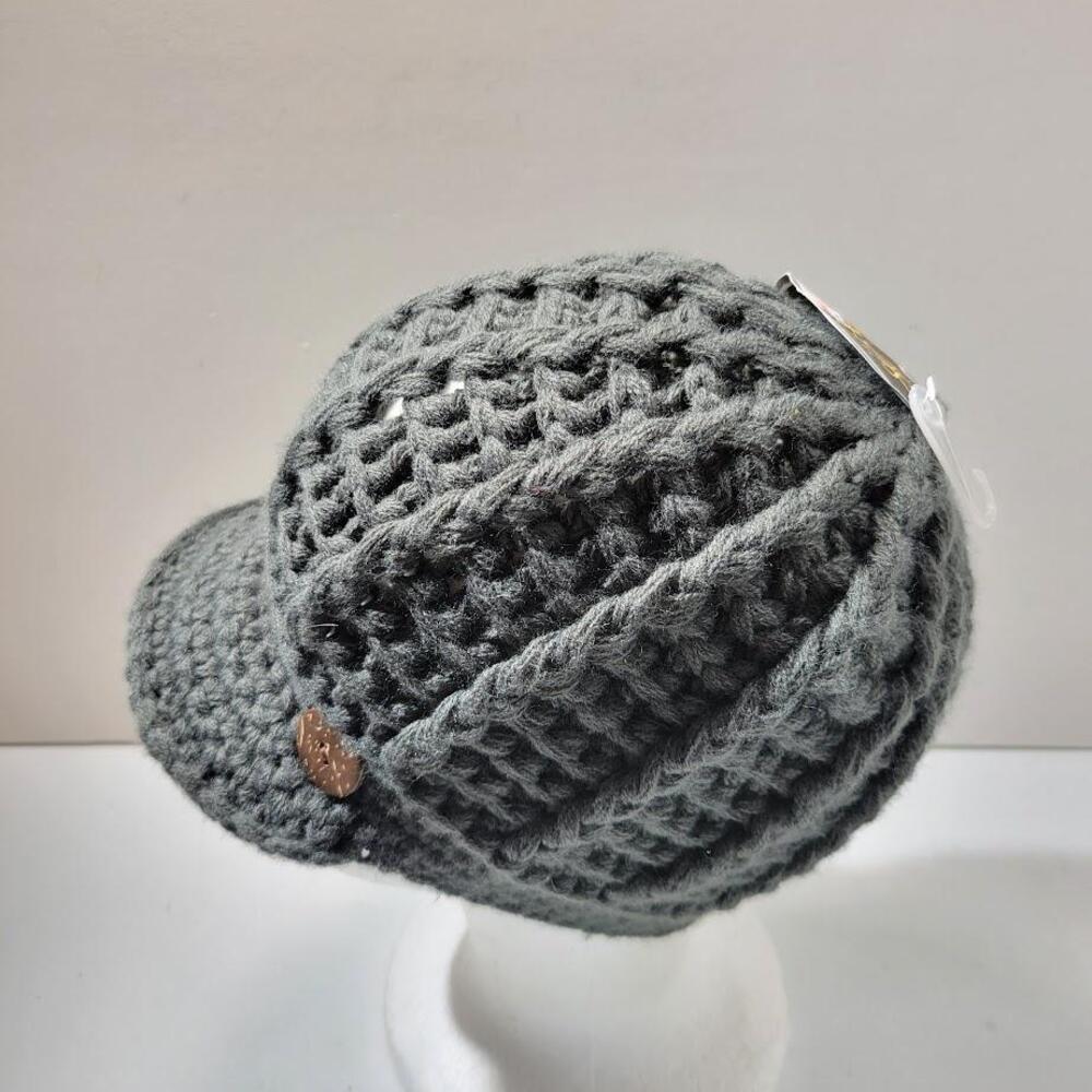 Scala Hat Cap Fitted One Size Gray Handmade Crochet Acrylic Button Womens Winter